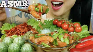 ASMR SPICY SALMON SASHIMI SALAD + PIMRYPIE SAUCE FRIED CHILI (EATING SOUNDS) NO TALKING | SAS-ASMR