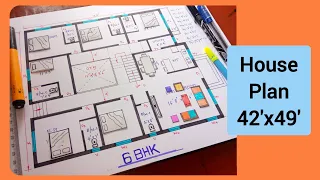 42'x 49' East Facing घराचा नकाशा | 2000 sq ft Ghar Ka Naksha | Building Drawing