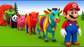 Playing as Super Mario in Long Slide Game with Cow Elephant Gorilla- 3d Animal Game - Funny 3dAnimal