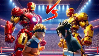 Fighter Red IronMan vs Fighter Yellow Iron Man — Naruto & Sasuke Cheer to Boost Their Power.