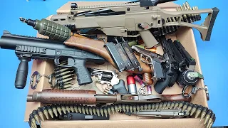 Box of Airsoft Guns 🔫 !!!/Reloading and Firing Airsoft Military Rifles & Gun