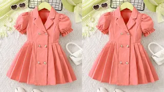 Coat/Blazer Collar Double Button Placket Pleated Baby Frock Cutting and Stitching/Easy Baby Frock