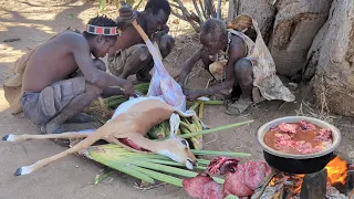 Hadzabe tribe hunting Antelope and Cooking lunch.