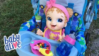 Baby Alive Breakfast Time Baby Joovy Stroller Ride with M&M’s Feeding