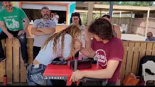 Armwrestling at the beach - 17 year old Auden Larratt