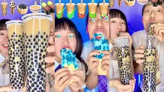 Rainbow Boba Emoji Food Challenge ASMR Compilation! Bubble tea🥵 (Part1)