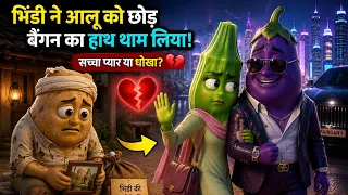 गरीब आलू को छोड़कर अमीर बैंगन के साथ भागी भिंडी Emotional Story | cartoon sabji story 