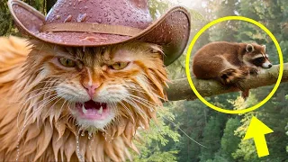 RACCOON TAKES REVENGE on Funny Cowboy Cat!🐱🦝