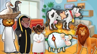 حدوتة الاسد سيمبا ملك الغابة وقرايبه من البلد وخروف العيد /حدوتة قبل النوم/katakito tv