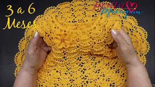 Vestido Crochet Amarillo facil para niña de 3 a 6 meses (cc)