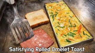 Korean Street Food – Satisfying Rolled Omelet Toast Made on a Hot Grill | Crazy Egg Toast Skills