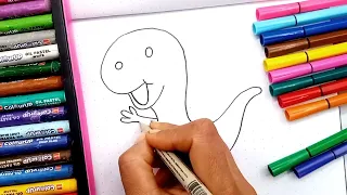 drawing and coloring of a dinosaur 🦕 ll step by step tutorial for kids ll animal drawing