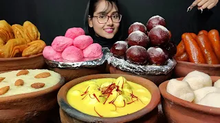 Eating Different types of Indian Sweets | Kheer, Rasmalai| Big Bites | Asmr Eating | Mukbang