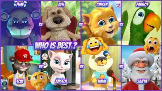Fnaf Vs Tom Vs Ben Vs Angela Vs Ginger Vs Hank Vs Santa Vs Parrot Who Is Best ? 🤣 | World War Cat 🤣