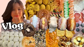 Eng) 빵순이 다이어터의 먹방 브이로그ㅣ도넛파티!!🎉, 배떡 로제떡볶이, 뿌링클 치킨, 치즈볼, 초밥, 라면, 해쉬브라운, 튀김, 김밥, 증편, 단팥빵, 디저트, 빵해장