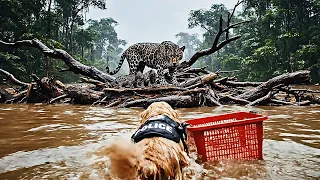 Animal warning to humans | Golden Retriever rescue baby jaguars #dogs #rescue #animals #shorts