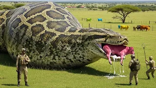 Fearless Courageous Rescue Team Confronts Huge Python to Save a Scared Steer!