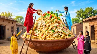 😱🍝 Village Girls Make 100 KG Giant Pasta 😍 Feeding Poor Villagers ❤️