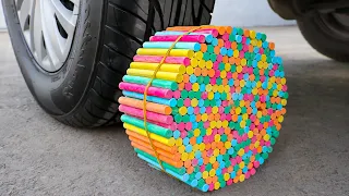 Experiment: CAR vs COLOR CHALK | Crushing Crunchy & Soft Things by Car