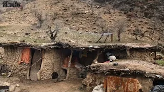 Iranian nomadic life: preparing a traditional bread breakfast with fresh sheep's milk