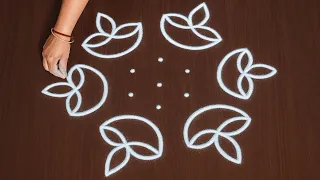 Latest 7 to 4 Dots Simple Diya Kolam Designs Rangoli for Pooja Room with Muggulu