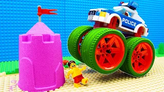 Big Trucks Kinetic Sand Bulldozer Racing