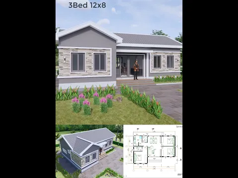 Bungalow House Plans 12x8 Meter House Design 40x27 Feet 3 Beds 2 Baths Gable Roof #housedesign