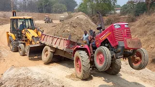 Mahindra 275 DI Tractor Stuck Pulling By JCB 3dx | Jcb 3dx Backhoe Loading Mud In Mahindra Tractor