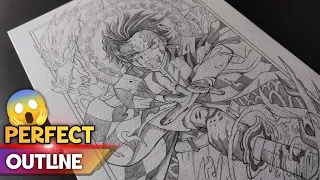 Tanjiro Free Hand Outline Tutorial 🔥 | Perfect Anime Outline Tutorial for Beginners (Step by Step)
