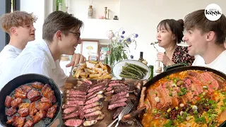 아르망과 맥스에게 집에서 점심 저녁 먹여주기 (T-bone스테이크 라면, 조시의 바베큐)