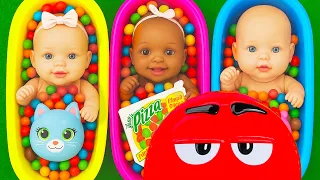 Full of 3 Rainbow BathTubs Candy with M&M's & Magic Slime Cutting Video