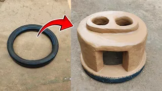 Tyre using 2 multiple clay wood stove || Home tools using beautiful chulha || Mitti ka chulha