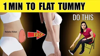 Lose Hanging Lower Belly Fat While Sitting  | 1 Min Easy Exercises For Beginners