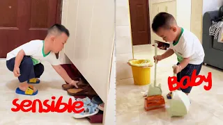 The baby can actually take the initiative to put away shoes and clean the house!#cutebaby#baby