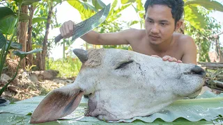 Amazing Cooking Big Cow Head & Eating Very Delicious