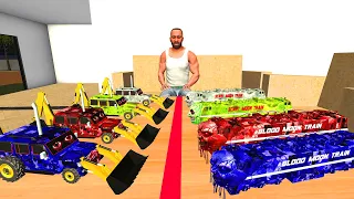 FRANKLIN VS TINY HORROR TRAIN | HORROR BOLERO JCB VS HORROR MOON TRAIN - INDIAN BIKE DRIVING 3D