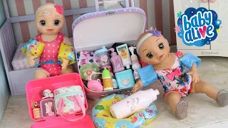 BABY ALIVE BEBÊ LAURINHA E GÊMEA VÃO PARA A PISCINA/CUIDANDO E ARRUMANDO MINHAS BABY ALIVE