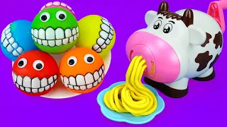 Satisfying Video l How To Make Playdoh Rainbow Noodles With Fruits ASMR
