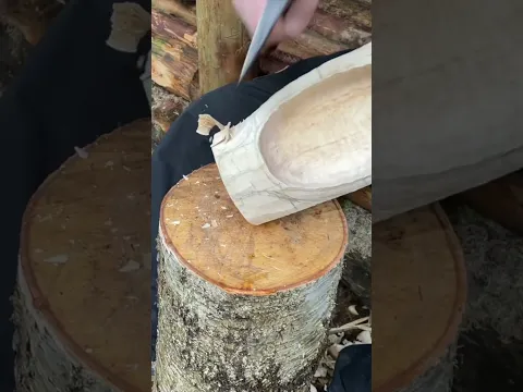 Birch Bowl Carving. Winter Laavu camping #shorts