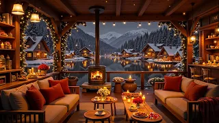 Cozy Winter Jazz Ambience ☕❄️ Cozy Porch Ambience with Fireplace Sounds for Study, Chill & Relaxing