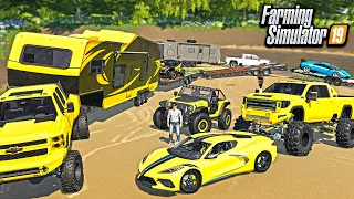 MILLIONAIRE'S GO CAMPING & MUDDING! (LAMBORGHINI & CORVETTE) | FARMING SIMULATOR 2019