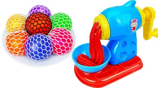 Satisfying Video l How to make Rainbow Noddles From Mesh Slime and Ball Cutting ASMR