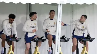 Cristiano Ronaldo with jota & dalot on the first day of the training camp for the game vs denmark 🇵🇹