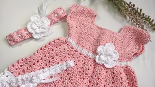 ¡ Cómo hacer vestido para bebe 0-3 meses para bebé a crochet|  MODELO NALA | PASO A PASO