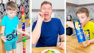 Dad & Son Funny Challenges: Balloon Popping, Candy, Cup and Sweet Contests by Valja & Maxim Family