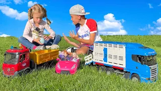Alex and Sandra's Toy Vehicle Adventure at the Playground!
