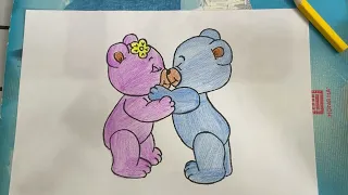 Instructions on how to color a picture of two bears playing