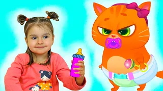 Історії для дітей як Арина і котик Bubbu грають в грі | Арина як мама збирає Бубу в дитячий сад