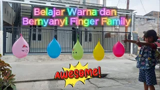 Belajar warna, bernyayi daddy finger family, bermain balon warna isi air, learn color balloons
