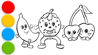 Fruit cute drawing for kids and toddlers.